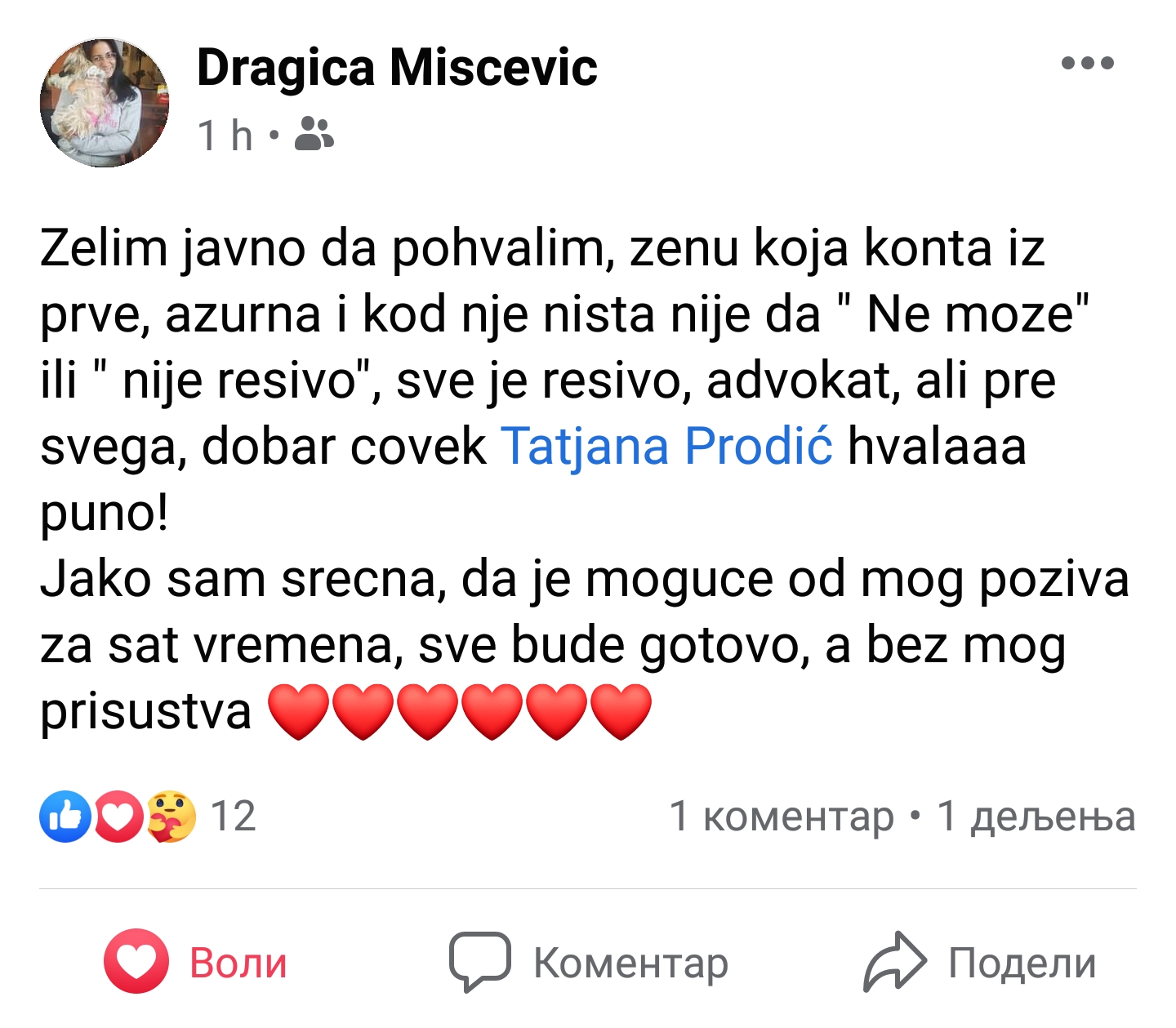 Preporuka za advokatsku kancelariju Tatjane Prodić Novi Sad